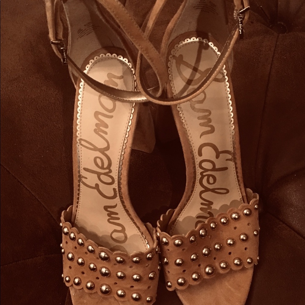 Sam Edelman Tan Studded Suede Block Heel Sandals - Picture 7 of 7